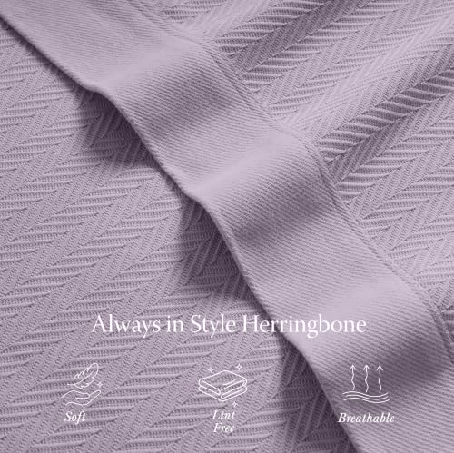 Threadmill Luxury 100% Cotton Twin Herringbone Blanket, Lilac - color: Lilac, size: Twin (68" x 92")
