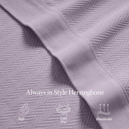 Threadmill Luxury 100% Cotton Twin Herringbone Blanket, Lilac - color: Lilac, size: Twin (68" x 92")