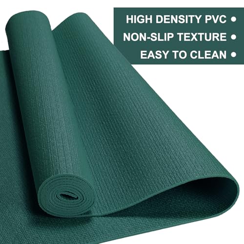 Funtery 3 mm Thin Yoga Mats Bulk, 68 x 24 Inches Lightweight PVC Exercise Mats Non Slip Workout Fitness Pads for Yoga Pilates Stretching Classes Gym Home Studio - color: Dark Green