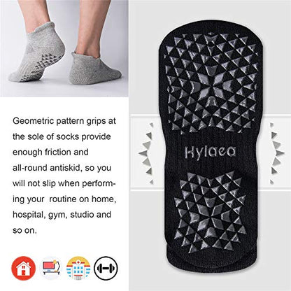 Hylaea Unisex Non Slip Socks with Grip for Yoga, Hospital, Pilates, Barre | Ankle, Cushioned - color: 2 Pairs Black Grey, size: Large-X-Large