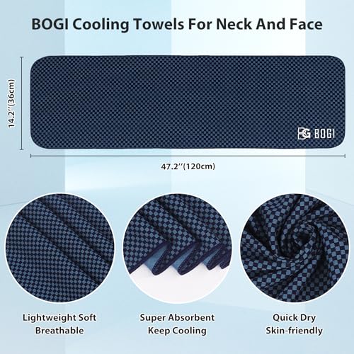 BOGI Cooling Towels for Neck and Face, Soft Breathable Cool Towel for Instant Cooling Stay Cool for Yoga, Sport, Gym, Camping, Running & More Activities - color: Navy Blue, size: 47.00" x 14.00"