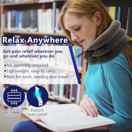 S Cervical Neck Traction Device for Instant Neck Pain Relief - Inflatable & Adjustable Neck Stretcher Neck Support Brace, Neck Traction Pillow for Home Use Neck Decompression - color: Gray