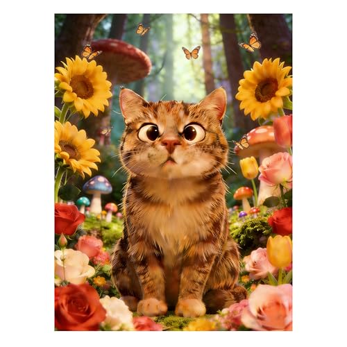 Cat Diamond Art Kits for Adults Sunflower Cat Birthday Gifts for Women Cats Lover Gifts for Women Men Diamond Art Painting Kit Gem Art DIY 5D Diamond Painting Home Wall Cats Decor 12x16inch - color: Sunflower Cat