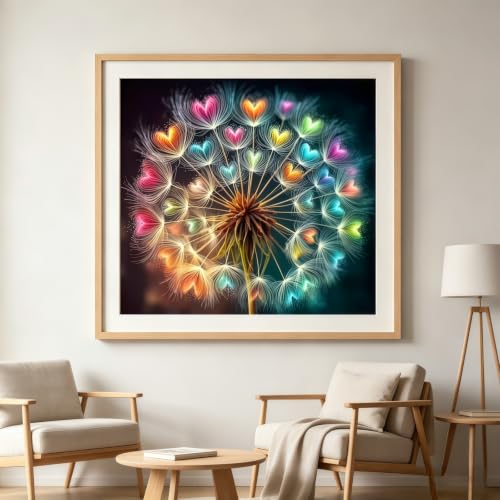 BYGFHLYW Rainbow Heart Dandelion Diamond Art Painting Kit for Adults | 5D Full Round Drill Diamond Art Canvas Wall Decor Present 13.7X13.7Inch - color: KM1161-1
