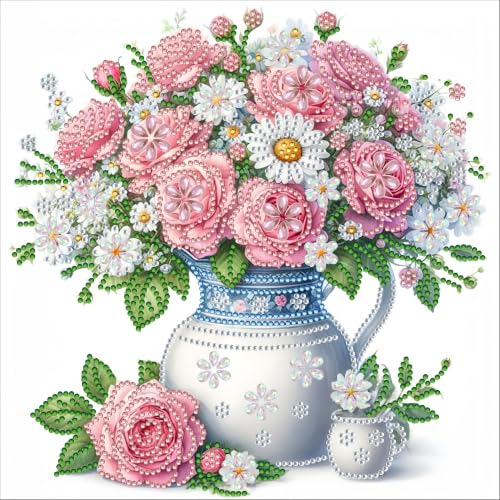 5D Partial Special Shaped Diamond Art Kit Daisy Flower Vase Shiny Bright Rhinestone Diamond Painting Craft for Beginners Perfect Handmade Gift 11.8×11.8 Inch - color: AB256