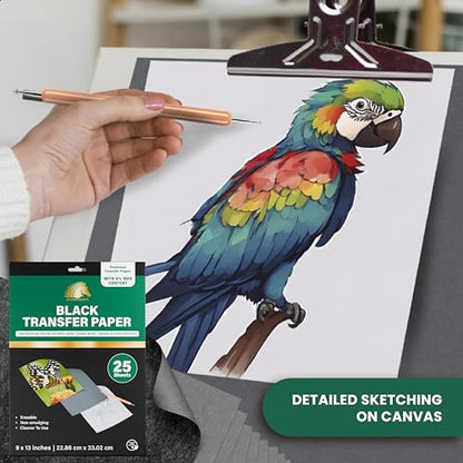 MyArtscape Graphite Transfer Paper 9" x 13" 25 Black Waxed Sheets | Waxed Carbon Paper Graphite Paper with 25 reusable sheets for tracing on canvas, wood, paper, metal and ceramic