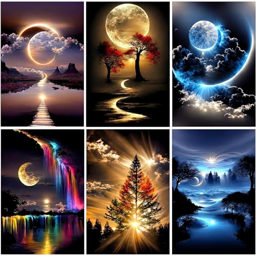 DAZZLEDOTS 6 Pack Diamond Art Kits for Adults, Landscape Diamond Painting | 5D Diamond Art Kits for Beginners DIY Full Drill Round Paint by Diamonds Dot Gem Art for Home Wall Decor 12x16Inch - color: DT109