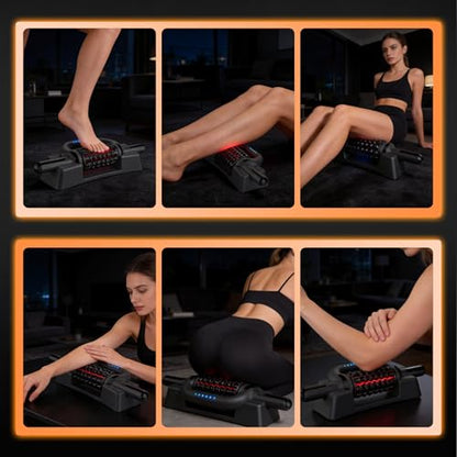 Electric Rolling Massager with Redlight, Handheld Percussive Roller Massger | Hands-Free Base Muscle Recovery and Back Massage Roller, Rechargeable 6-Speed Foot Massage Roller for belly Legs Calf Foot - color: Black