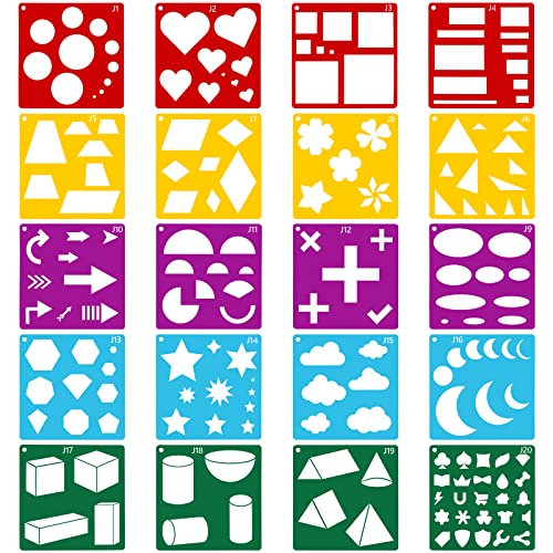 Peohud 40 Pieces Geometric Shaped Stencils, Simple Drawing Chalk Stencils, Colorful Art Painting Template Set for DIY Craft, 5.9 x 5.9 Inches - size: 5.9 inches (square)