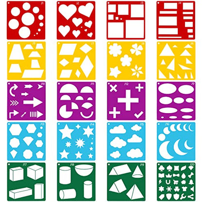 Peohud 40 Pieces Geometric Shaped Stencils, Simple Drawing Chalk Stencils, Colorful Art Painting Template Set for DIY Craft, 5.9 x 5.9 Inches - size: 5.9 inches (square)
