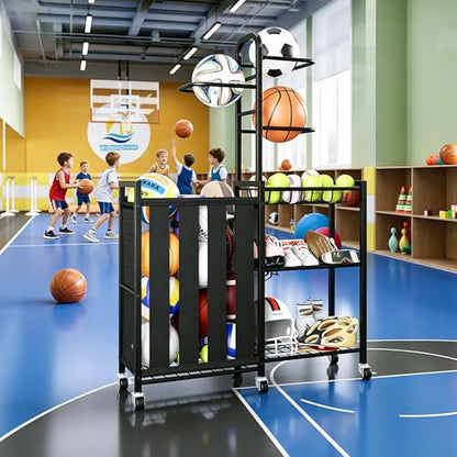 Homeiju Ball Storage Garage Sports Equipment Organizer, Metal, Black