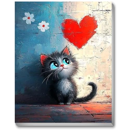 Paint by Numbers Kit for Adults,Love Cat DIY Paint by Number With Frame | Paint by Number for Beginner,Adult Paint by Number,HD Color Canvas,DIY Tool Kits,Stress Relief Craft,Great Gift,10X12 inch - color: MT6064