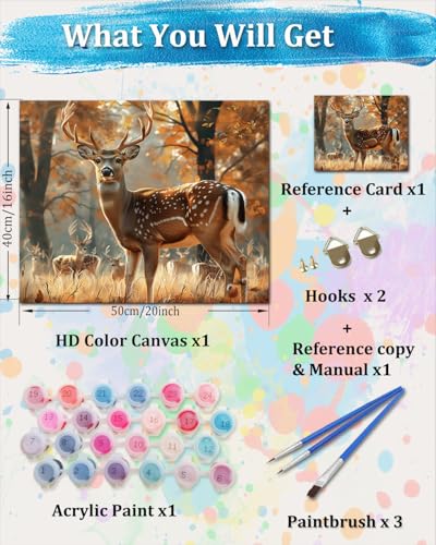 TOCARE Deer Paint by Numbers Kit for Adults,Deer in Forest Adult Paint by Number Canvas,Adults' Paint-by-Number Kits for Animals Lovers 16x20inch (Without Framed) - color: TC-OPC-145