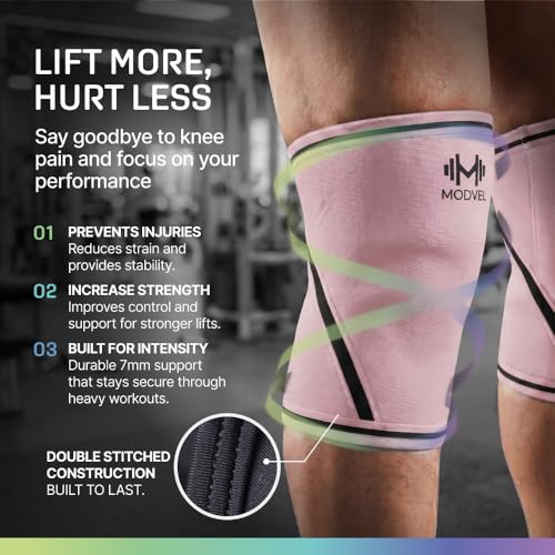 Modvel 7mm Neoprene Knee Sleeves for Men & Women Weightlifting & Powerlifting – Compression Knee Sleeve Support for Squats, Gym, Training – USPA, IPL Approved – Medium Peach (Pair) - color: PEACH, size: Medium