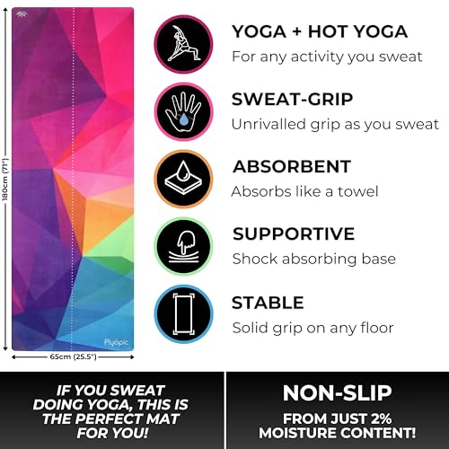Plyopic All In One Yoga Mat | Luxury Sweat-Grip Mat/Towel Combo | Ideal for Yoga, Hot Yoga, Bikram, Pilates, Workout & Exercise | Eco-Friendly Natural Rubber - color: Neometric