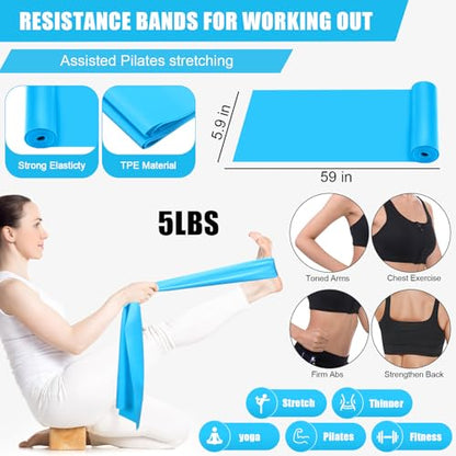 Silipull 10 Pcs Pilates Ring Blocks Set for Women Home Yoga Equipment Accessories Pilates Ring Circle and Ball Workouts Gift Include Ball Yoga Circle Resistance Bands Block Straps Gym Bag - color: Blue