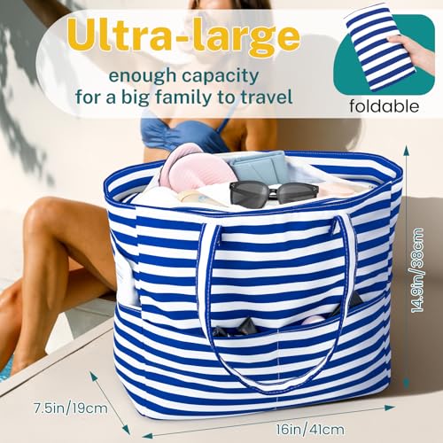 Iioscre Beach Bag for Women, Causal Hobo Handbags with Zipper Inner Pocket - color: Dark Blue