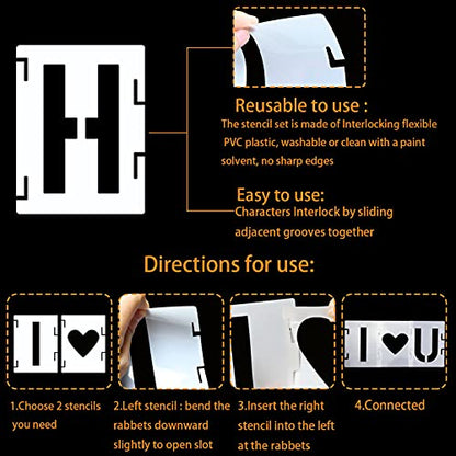 12 Inch Letter Stencils Symbol Numbers Craft Stencils, 42 Pcs Reusable Alphabet Templates Interlocking Stencil Kit for Painting on Wood, Wall, Fabric, Rock, Sign (Font Height is 12 Inch) - size: 12 inch