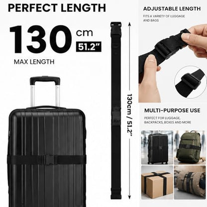 Black Luggage Strap Multiple Connector, Adjustable Bag Strap for Travel - size: 45Inch