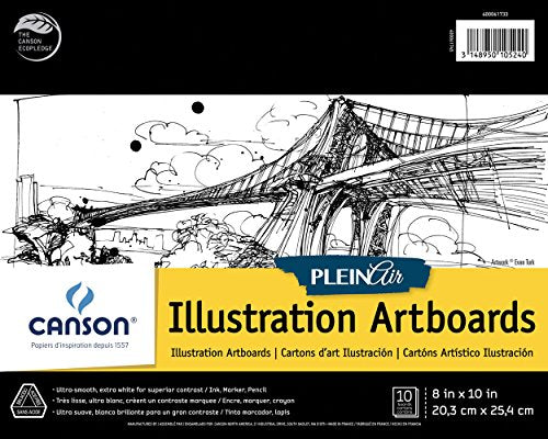 Canson Plein Air Artboards, White, 8" x 10", 10 Boards/Pad, 1 Pad | Rigid Illustration Artboards, Acid Free, Ultra Smooth, Extra White, Fold Over Cover - size: 8" x 10"