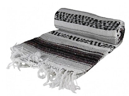 Green Large Authentic Falsa Mexican Yoga Meditaion Blanket 7'/5' Southwest Rug Throw (Grey)