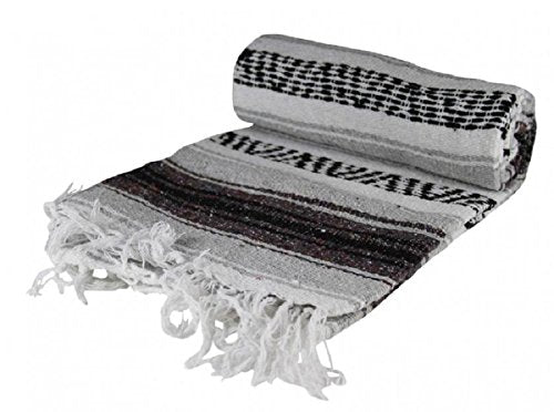 Green Large Authentic Falsa Mexican Yoga Meditaion Blanket 7'/5' Southwest Rug Throw (Grey)
