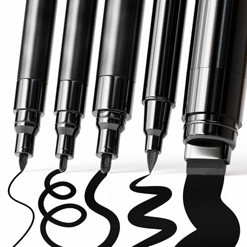ARTISTRO Black Paint Pens - Various Tips - Set of 5 | Acrylic Paint Markers, Water-Based, For Rock, Glass, Ceramic, Wood, Tire, Fabric, Metal, Canvas, Marking, Painting - color: Black, style: Different Tips