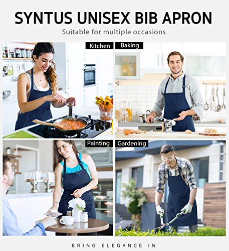 Syntus Apron for Men Women, Adjustable Cooking Kitchen Apron with 2 Pockets | Machine Washable, Firm Stitching, Stain Resistance, Long Tie Straps, 2 Pockets, Versatility, Unisex Use, Gift, BBQ - color: Blue Dark, style: 2 Polyester