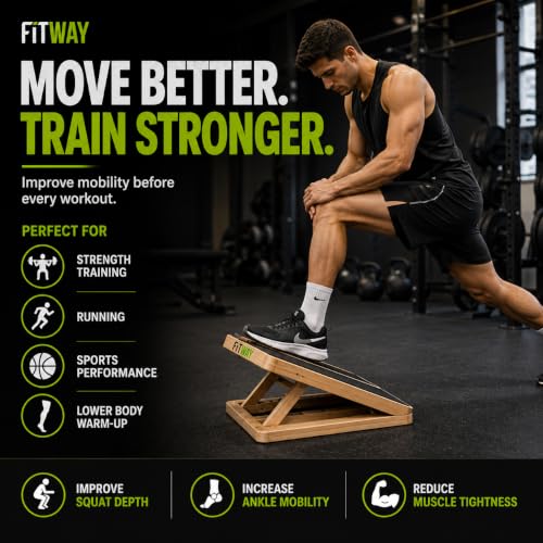 Adjustable Wooden Slant Board, 5-Level Calf Stretcher for Mobility & Rehab | Non-slip velour surface, 5-level incline, 5 resistance bands. Foldable, portable for home gym, physical therapy & rehab use.
