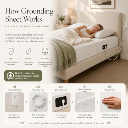 Amysmart 2.0 Grounding Sheet Kit - 10% High-Density Silver Fiber & 90% Organic Cotton - 15" Deep Pocket Fitted Sheet - Bio-Electrical Balance Bedding with Tester Pen (Gray, King) - color: Gray, size: King