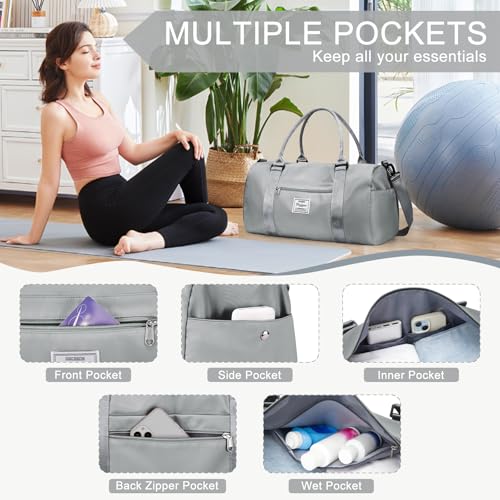 Gym Bag Womens with Shoes Compartment Travel Duffel Bag Grey - color: B6-Grey+Toiletry Bag