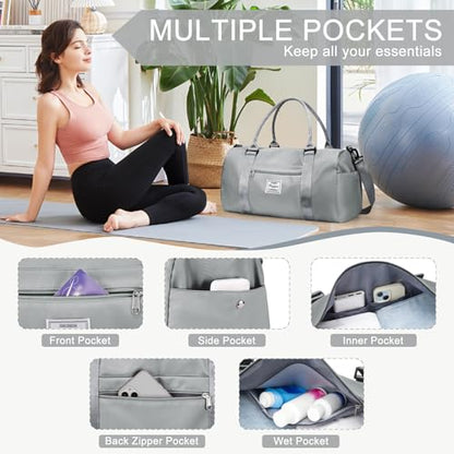 Gym Bag Womens with Shoes Compartment Travel Duffel Bag Grey - color: B6-Grey+Toiletry Bag