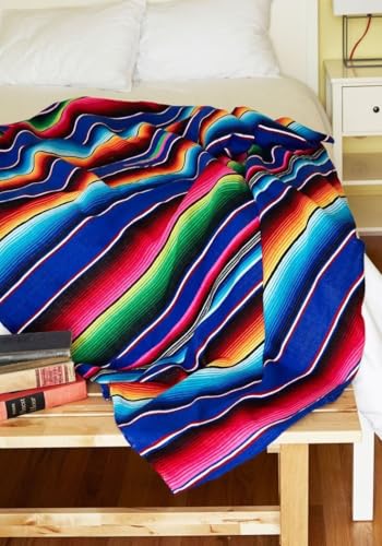 Del Mex Mexican Serape Blanket (X-Large, Blue) - color: Blue, size: X-Large