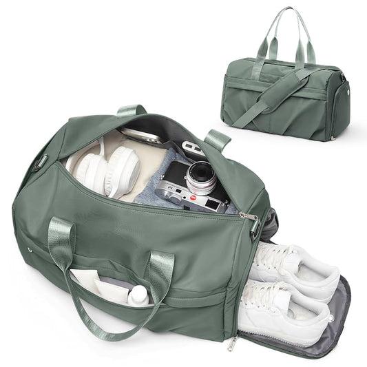 Gym Bag for Women with Shoe Compartment, Sport Travel Duffel Bag for Men | Waterproof Weekender Overnight Carry on Duffle Bag with Trolley Sleeve for Traveling, Yoga, Gym, Airplane -Green - color: Green
