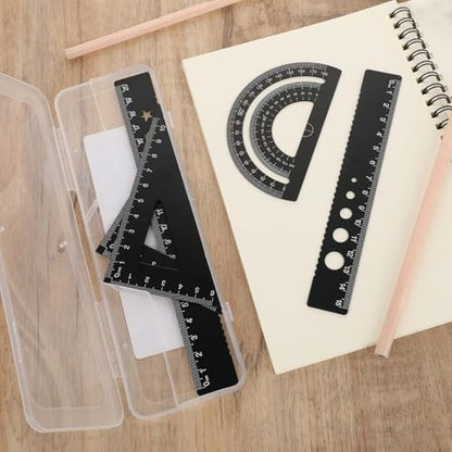 5Pcs Metal Geometry Set, Math Drafting Ruler Kit Aluminum Triangle Rulers Metal Ruler Drafting Tools, Metal Triangular Scale Ruler Set, Protractor, 6/8 Inches Drawing Ruler for Architect Engineer