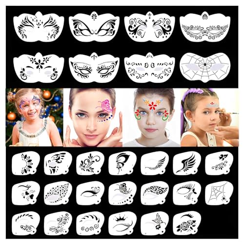 28 pcs Face Paint Stencils Kits Face Painting Stencils Reusable | Reusable Face Tattoo Painting Templates for Kids - color: Mix01