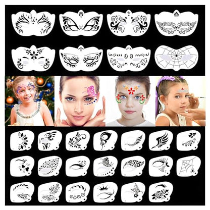 28 pcs Face Paint Stencils Kits Face Painting Stencils Reusable | Reusable Face Tattoo Painting Templates for Kids - color: Mix01