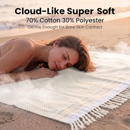 Yongoes Turkish Beach Towel Blanket Oversized 82x88 Beige Boho - color: Beige, size: Extra Large 82"x88"（208x224cm）