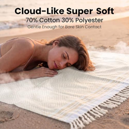 Yongoes Turkish Beach Towel Blanket Oversized 82x88 Beige Boho - color: Beige, size: Extra Large 82"x88"（208x224cm）