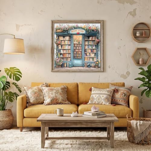 DAZZLEDOTS Book Store Diamond Art Kits for Adults, Flowers Diamond Painting | 5D DIY Paint By Diamonds Full Drill Round Diamond Dot Gem Art for Home Wall Decor 13.78 X 13.78 inch - color: DT126