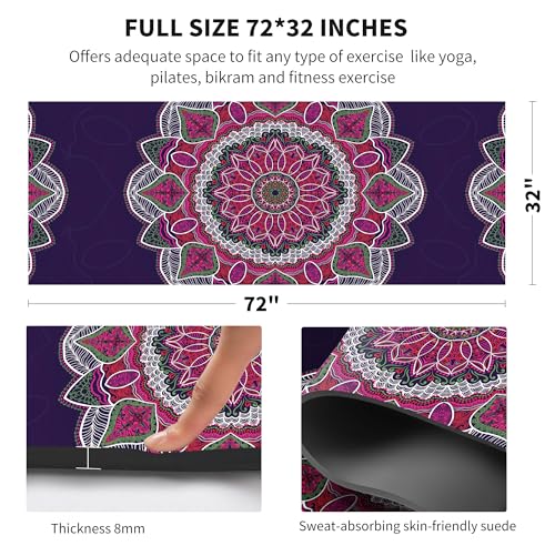 nuveti Suede TPE Yoga Mat High Density Non Slip Yoga Mats with Carrying Bag,72"x32" Extra Thick 8MM Exercise & Workout Mat for Yoga, Pilates and Fitness - color: Flowers C