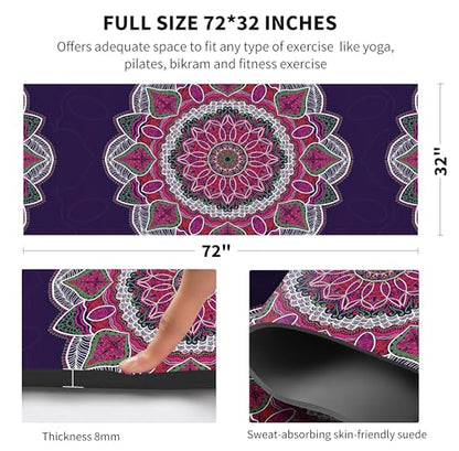 nuveti Suede TPE Yoga Mat High Density Non Slip Yoga Mats with Carrying Bag,72"x32" Extra Thick 8MM Exercise & Workout Mat for Yoga, Pilates and Fitness - color: Flowers C