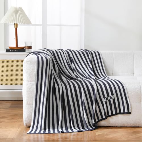 BOV Cooling Knit Throw Blanket 50x60, 100% Viscose, Silver Charcoal Stripe - color: Onyx & Silver