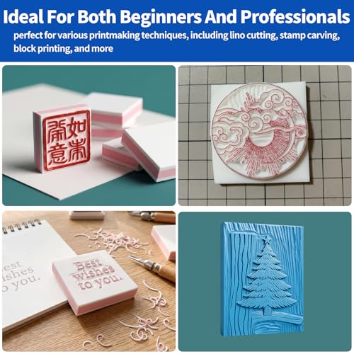 21Pcs Linocut Kit for Printmaking, 14Pcs Rubber Block Stamp Carving Blocks and Linoleum Carving Tools for DIY Crafts & Art Projects