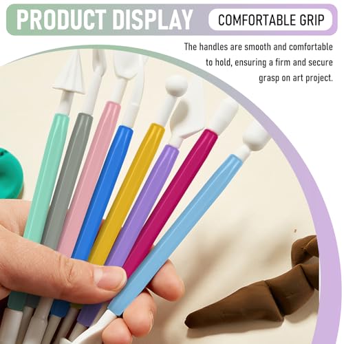 18PCS Double Ended Clay Sculpting Tools Set for Air Dry Polymer Clay Craft | Plastic pottery modeling molding tools, perfect for DIY handmade art creation and daily clay carving making projects