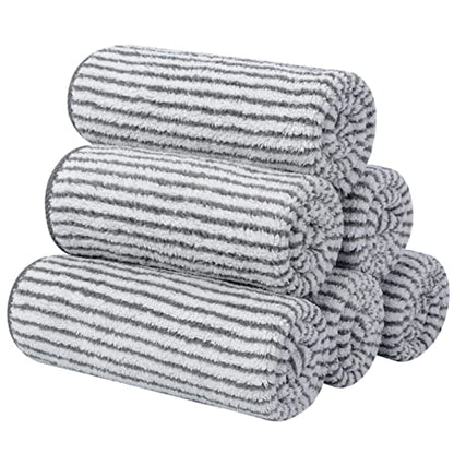 Microfiber Face Towels Soft Washcloths 12Inch x 12Inch 6 Pack Stripe - color: Grey Stripes