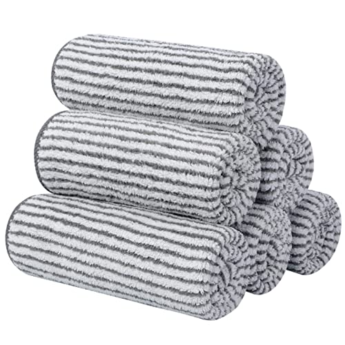Microfiber Face Towels Soft Washcloths 12Inch x 12Inch 6 Pack Stripe - color: Grey Stripes