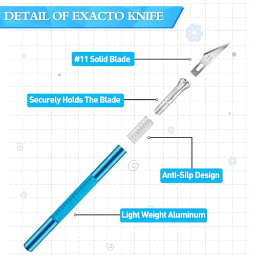 Exacto Knife, Craft Knife with 30#11 Blades for Art and Modeling | Hobby knife blades support paper, stencils and models, Precision knife suits carving, trimming and scrapbooking projects - color: Black-silver-pink