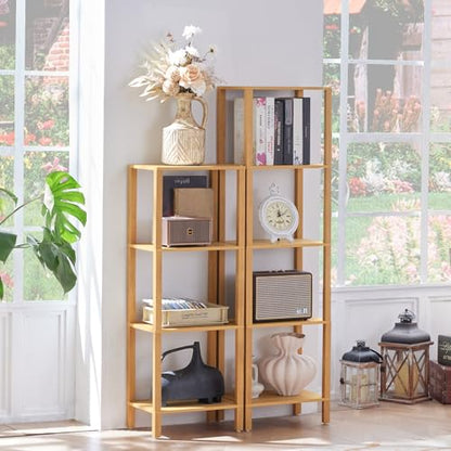 YUFAM 4 Tier Small Bookshelf, Narrow Tall Shelf, Wooden Book Shelf,Natural - color: Natural, size: 4-Tier