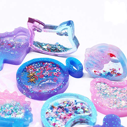 9Pcs Resin Shaker Molds,Kawaii Quicksand Epoxy Casting Mold,Cat Animal Silicone Mold with 3 Sheets Film DIY Pendant Jewelry Decoration Craft
